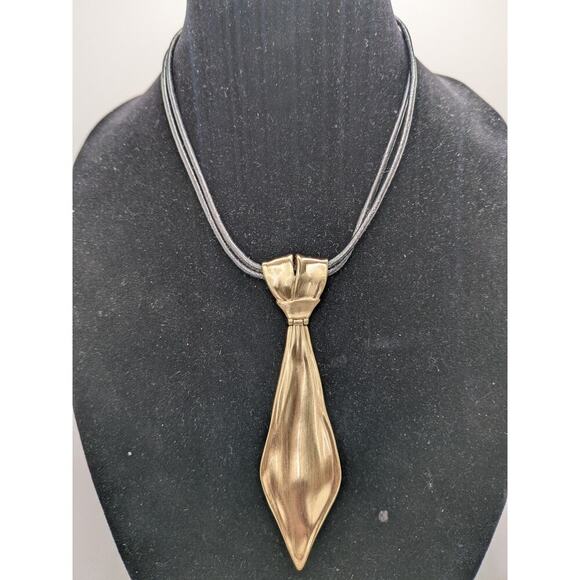 ALEXIS BITTAR REVERSIBLE TIE NECKLACE GOLD WITH BLACK ADJUSTABLE CORD 19" - Picture 2 of 5